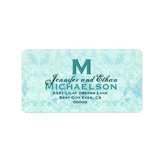 Monogramme vintage bleu de mariage d'Aqua Étiquette D’adresse