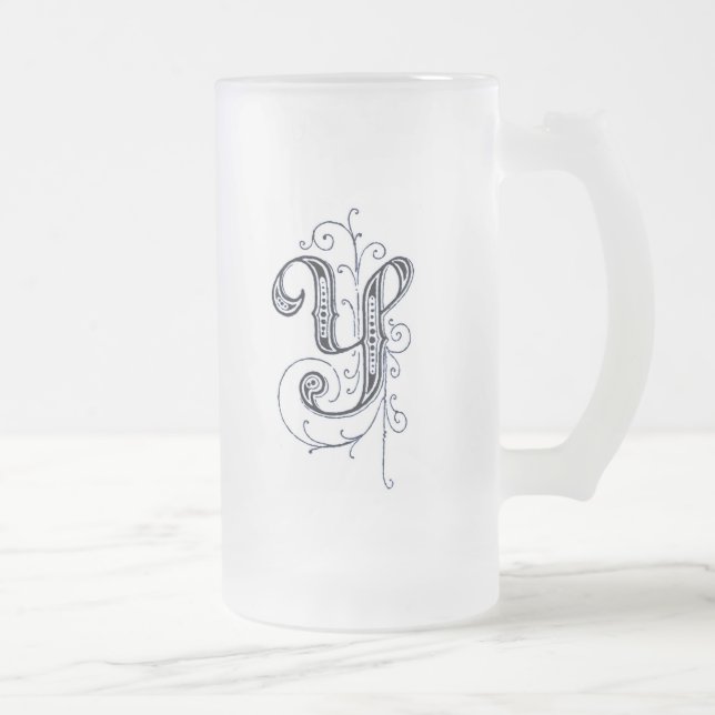 Monogramme Vintage bleu Fancy 'Y' - Mug (Droit)