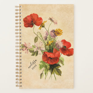 Monogramme Vintage Bouquet rustique Poppies rouges
