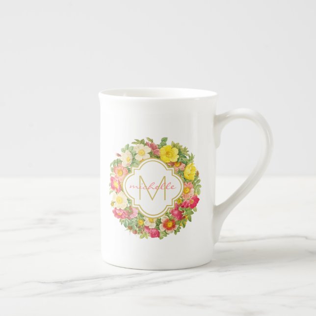 Monogramme Vintage couronne florale Chine Mug (Droite)