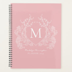 Monogramme Vintage de crête florale rose vif moder