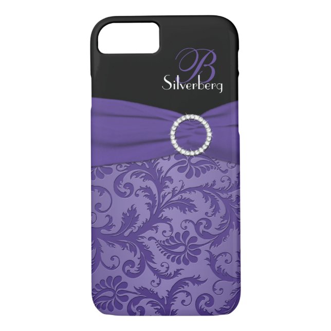 Monogramme violet et noir Damas iPhone 7 Coque (Dos)