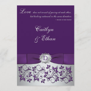 Monogramme violet, Faire-part de mariage floral ar