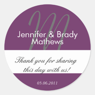 Monogramme violet Merci Mariage Faveur Stickers