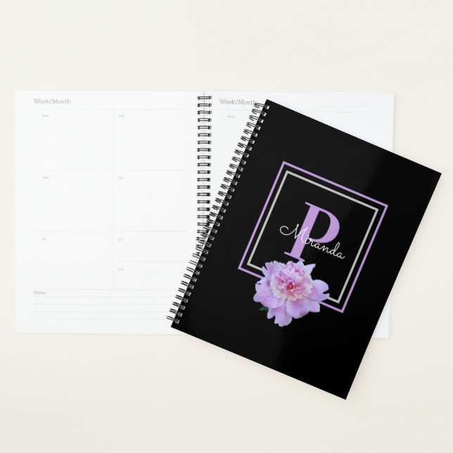 Monogramme violet rose pivoine noir (Devant avec enveloppe)