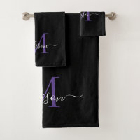 Monogramme violet violet noir moderne Nom du scrip