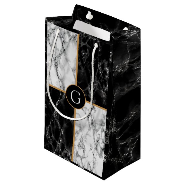 Monogramme Votre Lettre Cadeau Sac Marbre Design (Devant Angle)