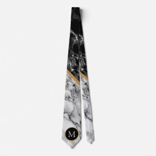 Monogramme Votre Lettre Cravate Marbre noir blanc