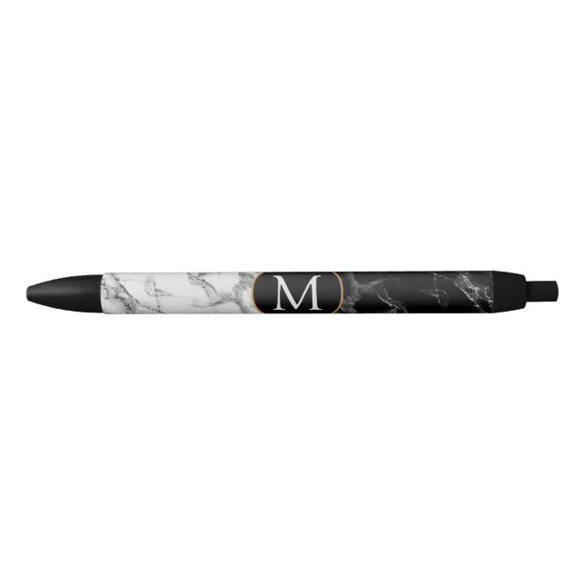 Monogramme Votre Lettre Stylo Cadeau Marbre Noir B (Devant)