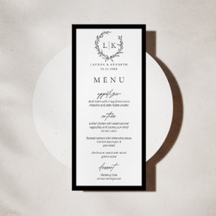 Monogramme Wreath Black   Carte de menu Mariage bl