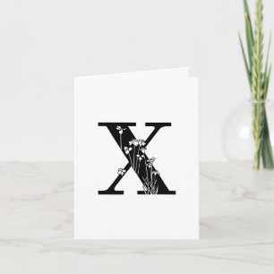 Monogramme X floral sur carte de note blanche