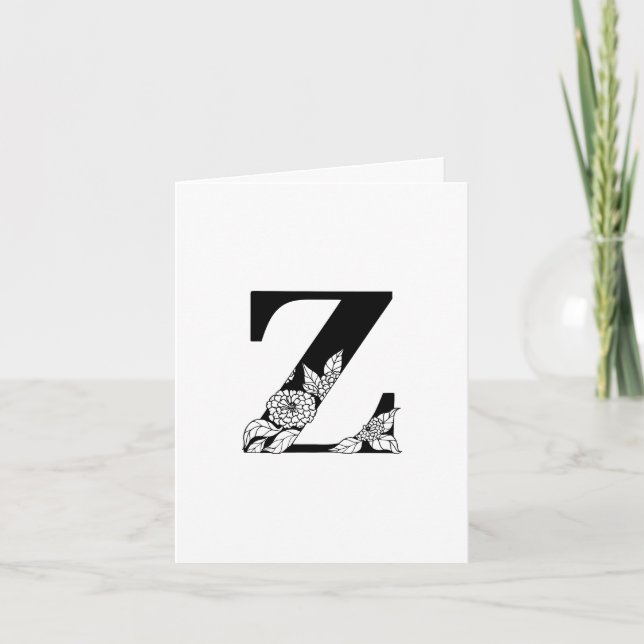 Monogramme Z floral sur carte de note blanche (Devant)