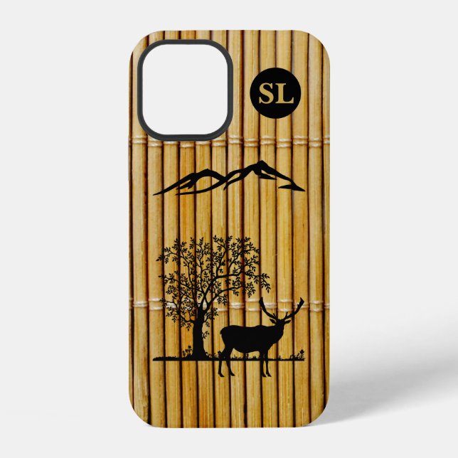 Monogrammed Deer Silhouette Apple iPhone 12 Coque (Verso)