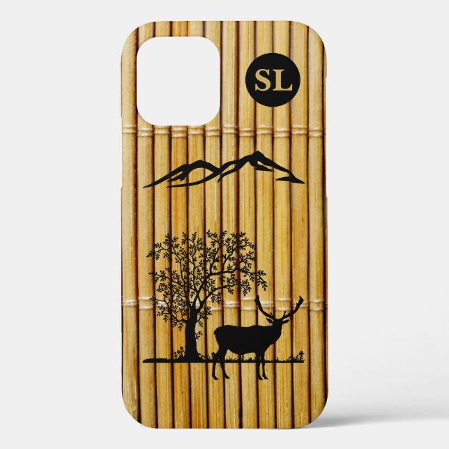 Monogrammed Deer Silhouette Apple iPhone 12 Coque (Verso)