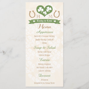 Monogrammed Lucky in Love Shamrock Menu Mariage