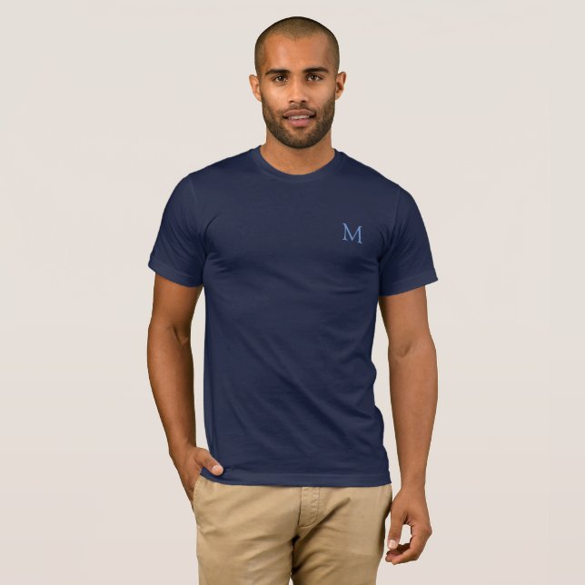 Monogrammed Mens TShirt élégant tendance Navy Blue (Devant entier)