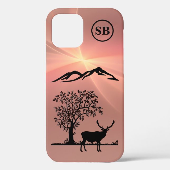 Monogrammed Pink Deer Apple iPhone 12 Coque (Verso)
