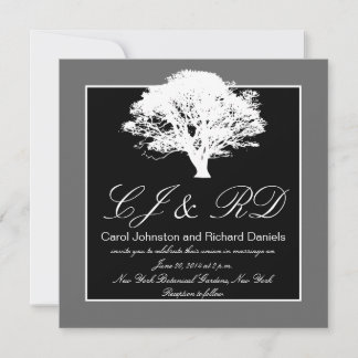 Monogrammes gris noir Invitations de mariage Arbre