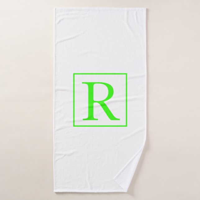Monogrammes initial vert néon blanc coloré brillan (Serviette de bain)