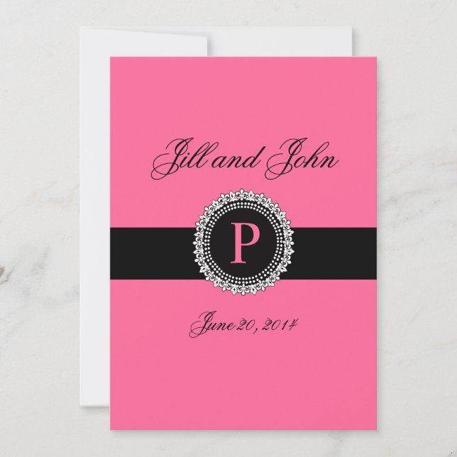 Monogrammes P Invitations de mariage rose fleur de (Devant)