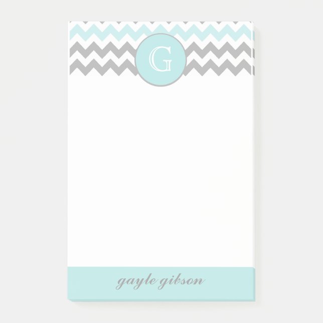 Monogrammes Post-it® de Aqua Gray Chevron (Devant)
