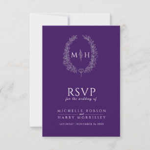 Monographie de feuille à main violet RSVP mariage