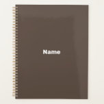 Monographie de l'année de texte personnalisé minim<br><div class="desc">Texte personnalisé minimaliste brun foncé,  nom,  année,  initiales ou monogramme personnalisé Planificateur. Texte blanc personnalisé sur couleur unie brun foncé arrière - plan.</div>