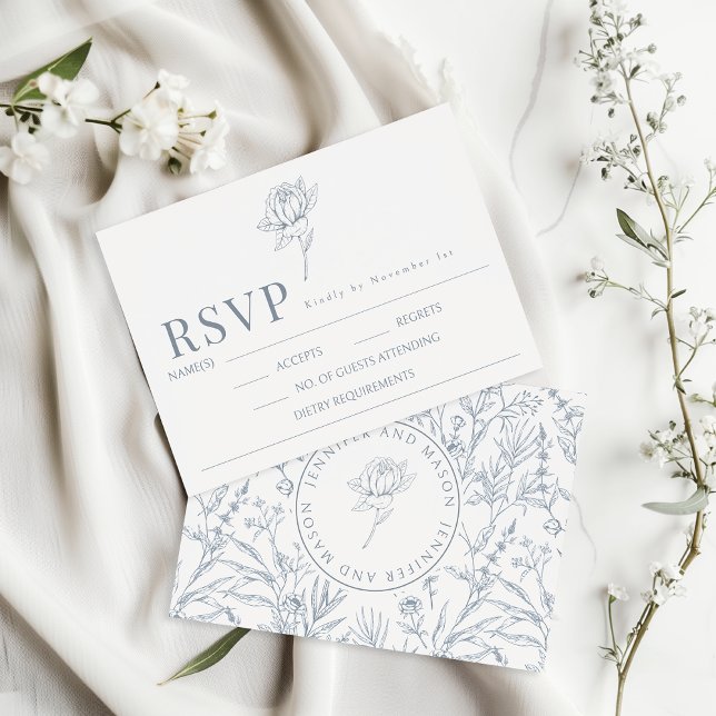 Monographie florale bleu réponse mariage cartes RS (Créateur téléchargé)