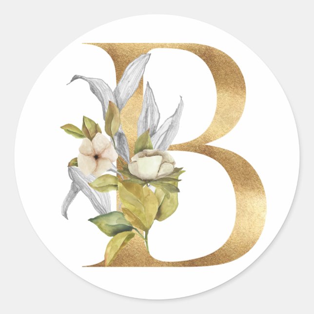 Monographie florale en or Classic Round Sticker (Devant)