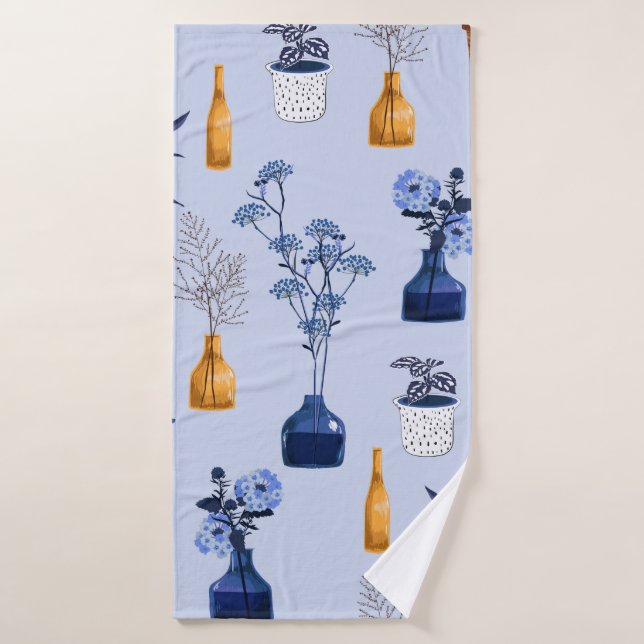 Monotone de fleurs modernes et vase, pot avec bot (Serviette de bain)