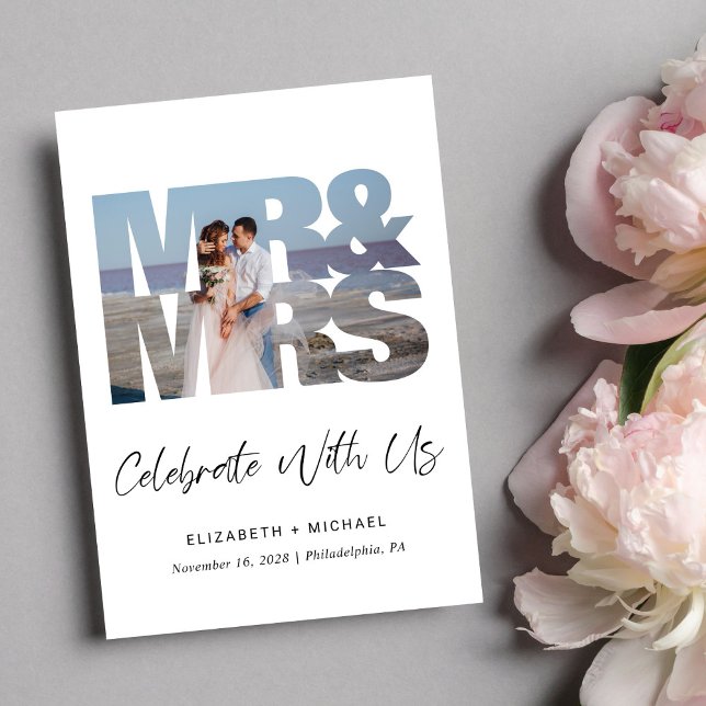 Monsieur Madame Photo Invitation Réception de Mari (A chic Wedding Reception Invitation to set the tone for an unforgettable event)