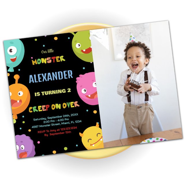 Monster Anniversaire Invitations Ballons Noirs pho (Monster Birthday Invitations Balloons Blacks photo)