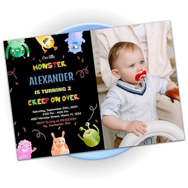 Monster Anniversaire Invitations Orange Black phot (Monster Birthday Invitations Orange Black photo)