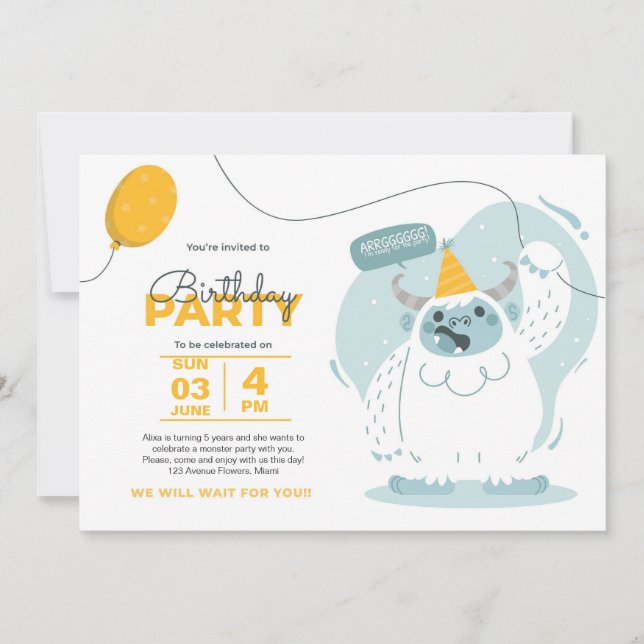 Monster Bash ! Invitation à l'anniversaire de Duot (Devant)