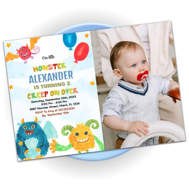 Monster Birthday Invitations aquarelles photo (Monster Birthday Invitations Watercolours photo)