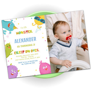 Monster Birthday Invitations Light Green photo