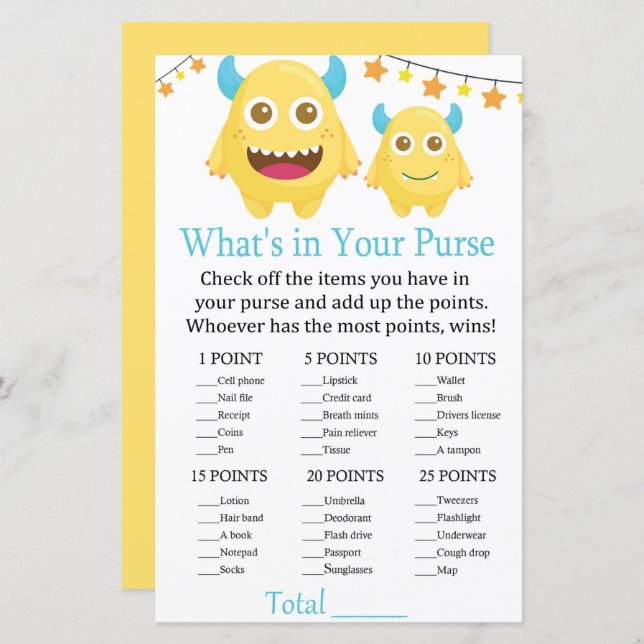 Monster Ce qui est dans votre baby shower de jeu d (Devant / Derrière)