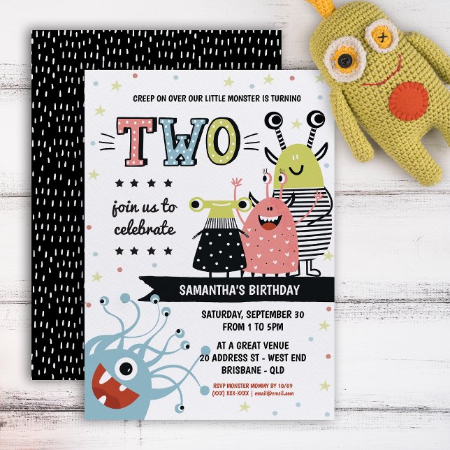 Monster Invitation Anniversaire de deux ans (Your little one will be in for a monster of a celebration with this creative invitation.)