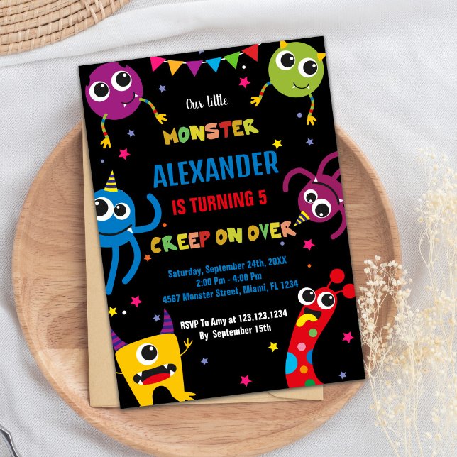 Monster Invitations d'anniversaire Couleur Noir (Monster Birthday Invitations Colours Black)