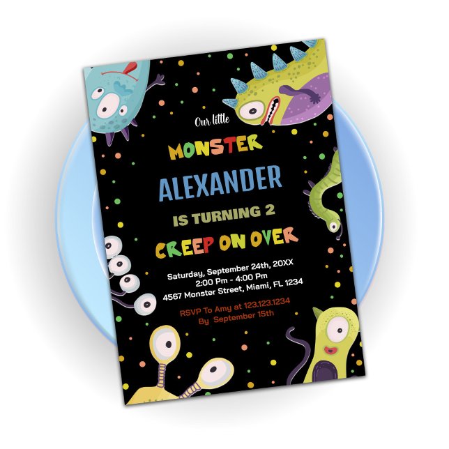 Monster Invitations d'anniversaire Dark Green Blac (Monster Birthday Invitations Dark Green Black)