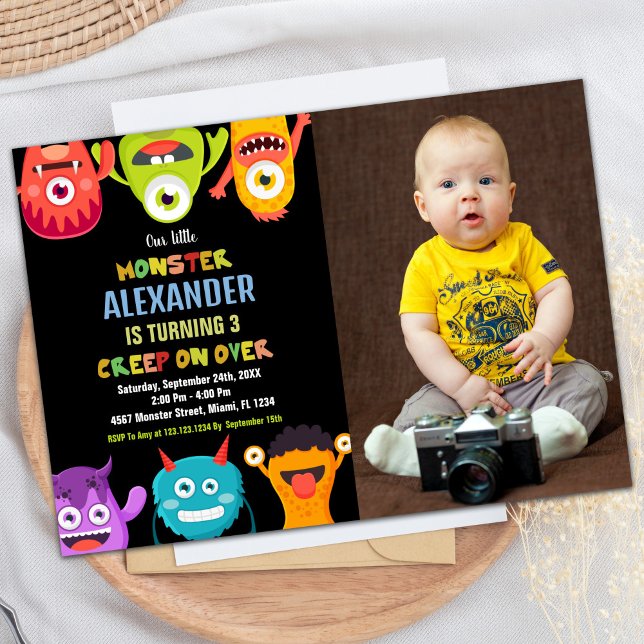Monster Invitations d'anniversaire, Monsters une p (Monster Birthday Invitations, Monsters one photo Invitation)