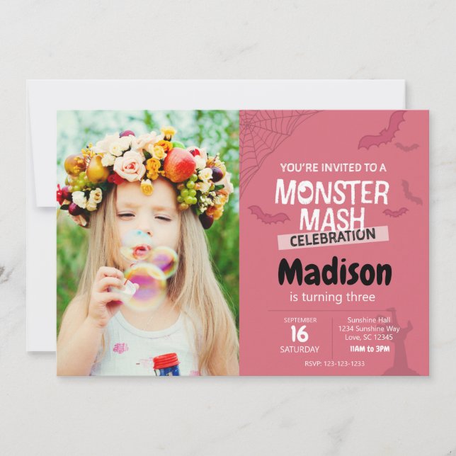 Monster Mash Anniversaire Invitation avec photo (r (Devant)