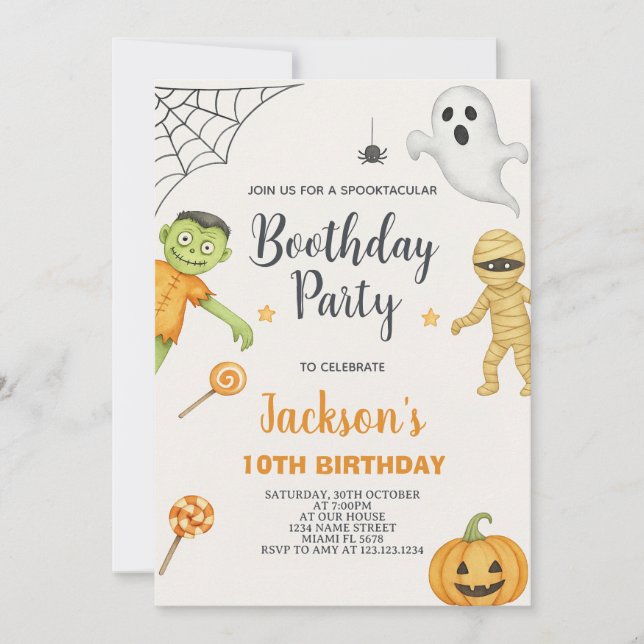 Monster Mash Kids Halloween Invitation anniversair (Devant)