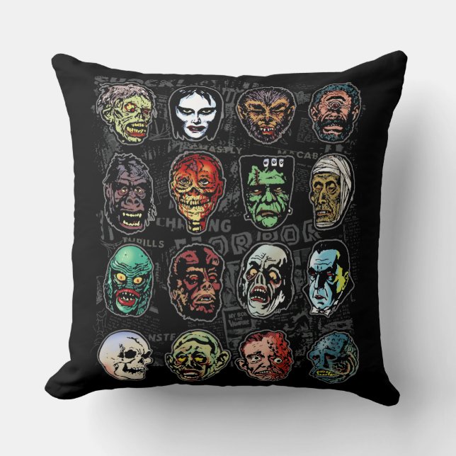 Monster Masques Coussin d'horreur rétro (couleur) (Recto)
