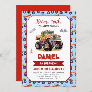 Monster Truck 1er Anniversaire Invitation