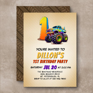 Monster Truck 1er Anniversaire Invitation