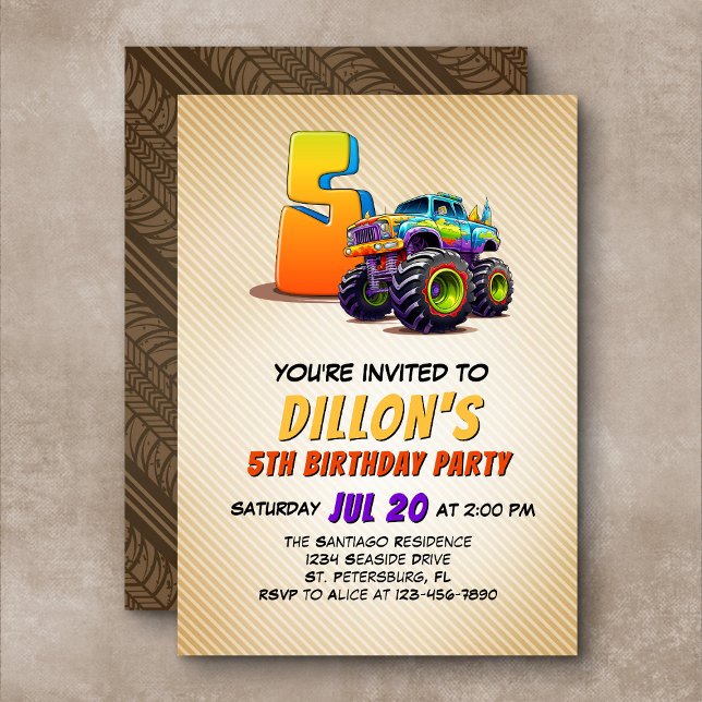 Monster Truck 5e anniversaire Invitation (Créateur téléchargé)