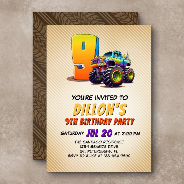 Monster Truck 9th Birthday Invitation (Créateur téléchargé)