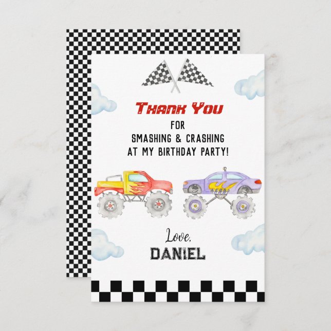 Monster Truck Anniversaire Fête Merci Cartes (Devant / Derrière)