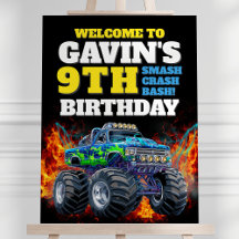 Monster Truck Cool Blue 9th Birthday Affiche de bi